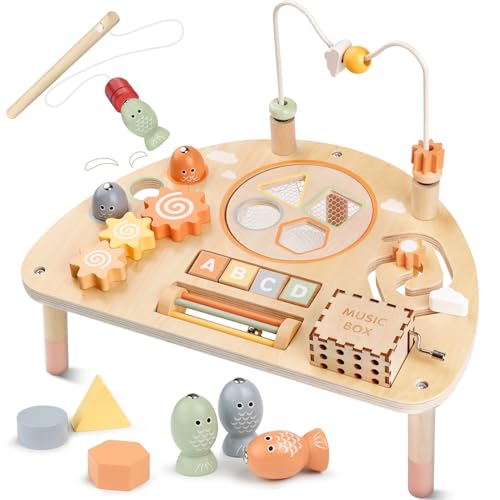 Activity Table for 1 Year Old Montessori Toys for 1 2 Year Old Girls Boy Gifts 8 in 1 Wooden Sensory Play Table for Toddler 1-3 Learning Toys for Baby 12-18 Months 1st Christmas Birthday Gifts